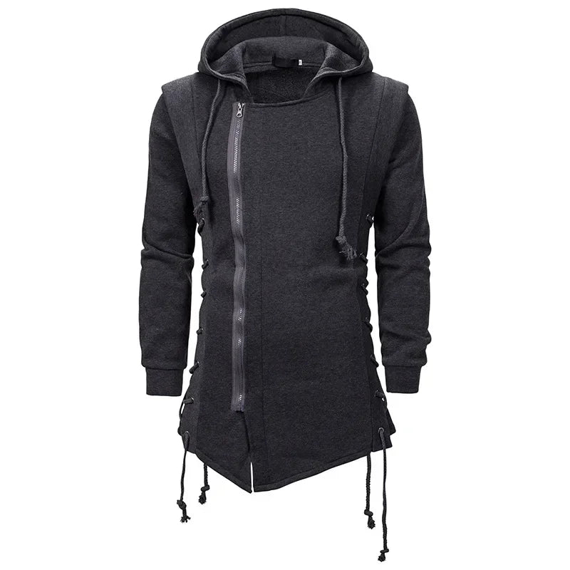 Men Hoodies Sweatshirts Casual Autumn New Slim Fit Solid Long Sleeve Trendy Punk Hooded Sweatshirt Gothic Drawstring Male Tops