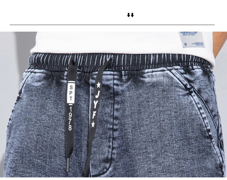 Four Seasons Blue Cargo Jeans Men Streetwear Denim Jogger Pants Baggy Harem Jean Trousers Male Oversize Large size4 5 6 7XL 8XL
