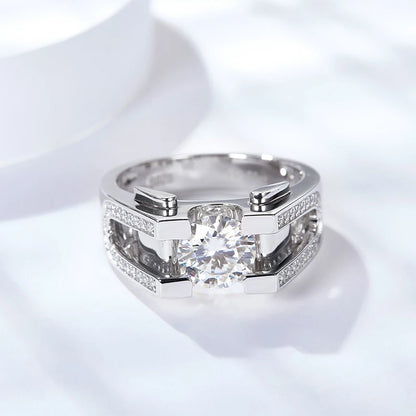 1ct 2ct Moissanite Ring For Men 925 Sterling Silver with White Gold Plated Wedding Band Man Rings Luxury Fine Jewelry
