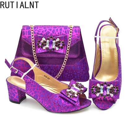 Purple Shoe and Bag Set for Party in Women Italian Shoe and Bag 2026 High Quality Elegant Heeled Shoes for Women African Pumps