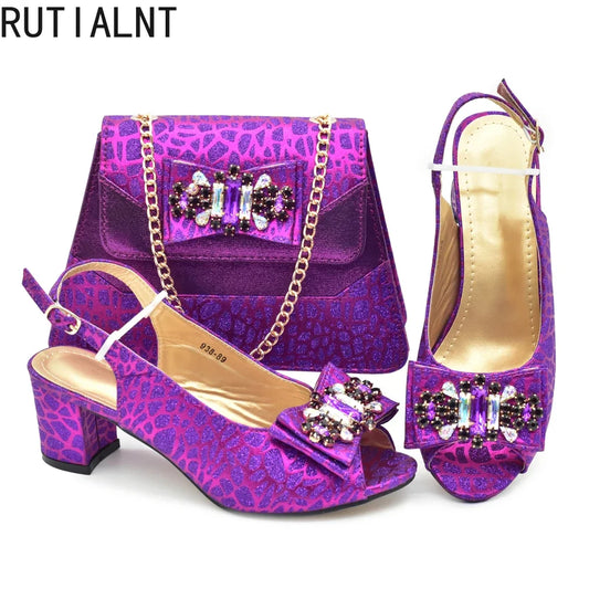 Purple Shoe and Bag Set for Party in Women Italian Shoe and Bag 2026 High Quality Elegant Heeled Shoes for Women African Pumps