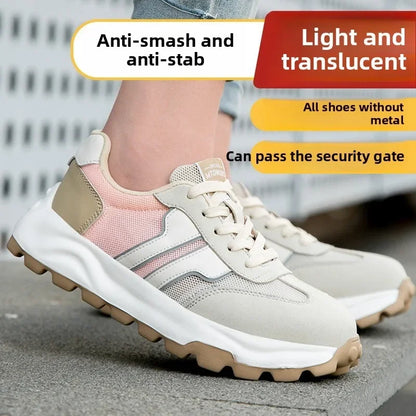 New Women's Safety Shoes with Anti Smashing and Anti Piercing Lightweight Soft Sole and Steel Toe Caps for Work Shoes