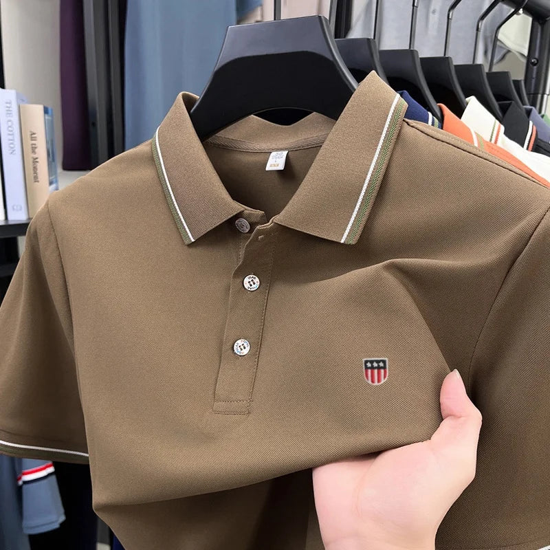 Luxury men's classic brand embroidered best-selling striped polo shirt summer new comfortable best-selling breathable short top