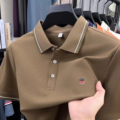 Luxury men's classic brand embroidered best-selling striped polo shirt summer new comfortable best-selling breathable short top