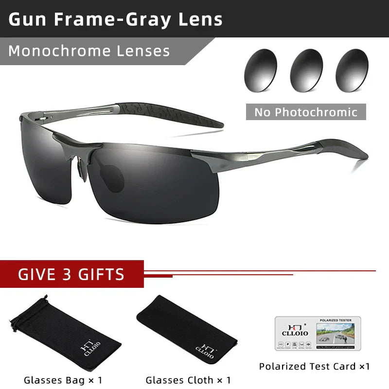 Aluminum Photochromic Sunglasses Men Polarized Day Night Driving Chameleon Glasses Anti-Glare Change Color Sun Glasses UV