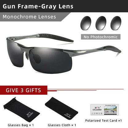 Aluminum Photochromic Sunglasses Men Polarized Day Night Driving Chameleon Glasses Anti-Glare Change Color Sun Glasses UV