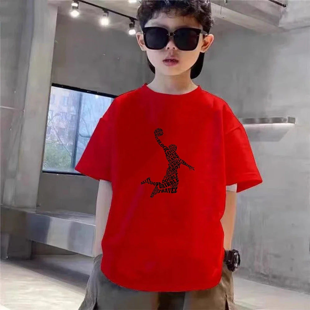 Kids Sets white T-Shirt Basketball shooting cool Boy black Girls red Casual Tops TShirt+Shorts Children's Summer Short Sleeve
