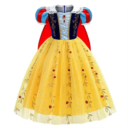 Vestido Laranja Disney Princesa Cosplay de Manga Curta Fofo com Renda para Meninas + Capa + Conjunto de Acessórios Presente de Aniversário