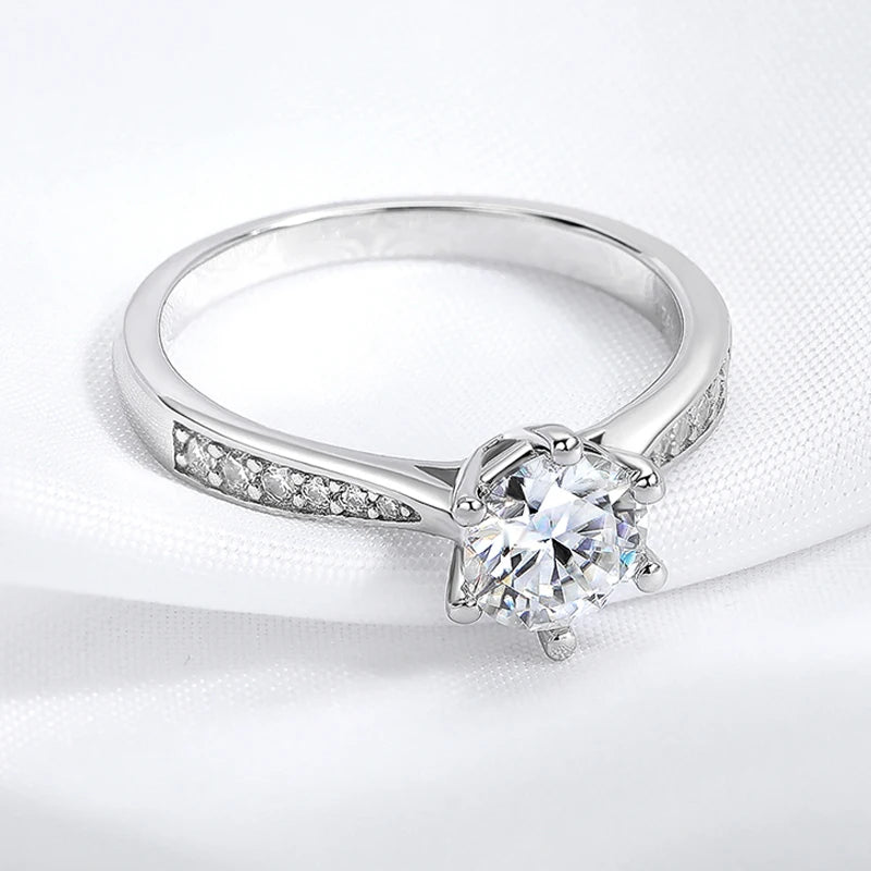 Real 0.3-3CT Moissanite Wedding Ring for Women Sterling Silver Round Brilliant Diamond Solitaire Engagement Rings Gift