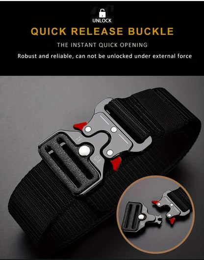 Men's Tactical Belt Heavy-Duty Nylon Belt With Quick-Release Buckle | Adjustable Work Belt For Outdoor Training