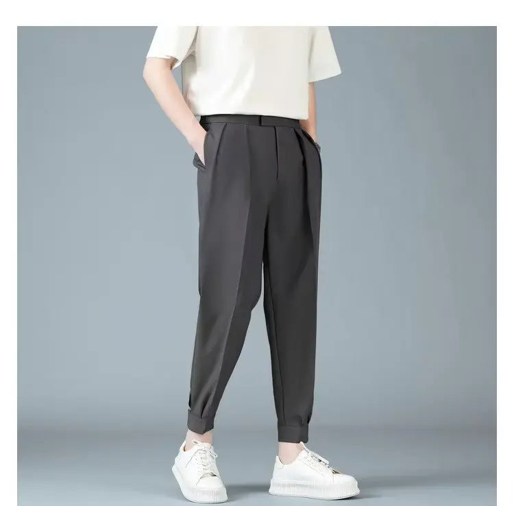 Pleats Men's Casual Harem Pants Japanese Style Fashion Loose Pants Harajuku Male Feet Solid Color Youth Trousers Streetwear