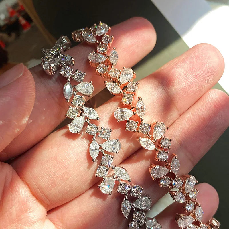 16.8-20.4CTTW Luxury Water Drop Moissanite Bracelet Wedding Female Jewelry Full Diamond Sterling Silver Bangle Plated 18K