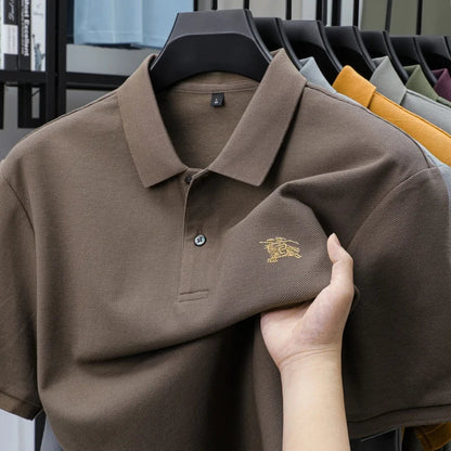 100% high-quality pure cotton men's summer polo T-shirt popular business commuting breathable cozy exquisite luxurious embroider