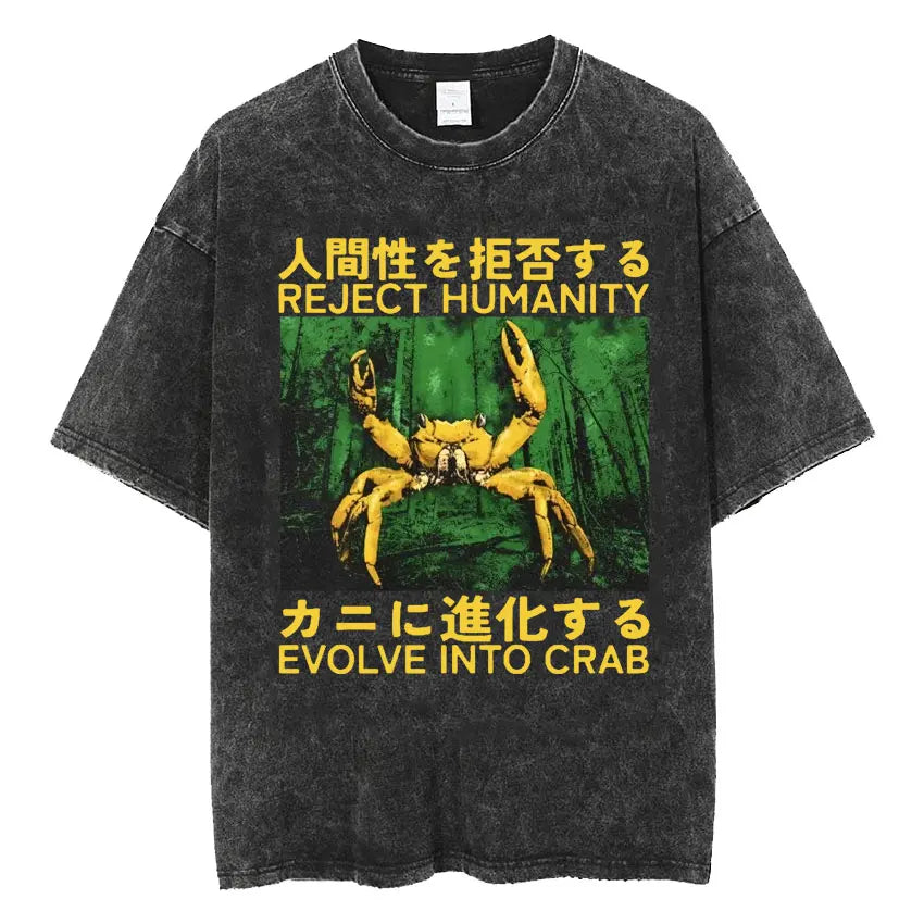 Amare Box No Thoughts Head Empty Japanese T-shirt Funny Capybara Vintage Washed T Shirt Men Women Casual Loose Short Sleeve Tees