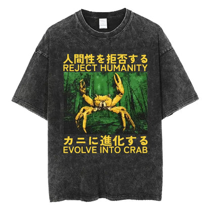 Amare Box No Thoughts Head Empty Japanese T-shirt Funny Capybara Vintage Washed T Shirt Men Women Casual Loose Short Sleeve Tees