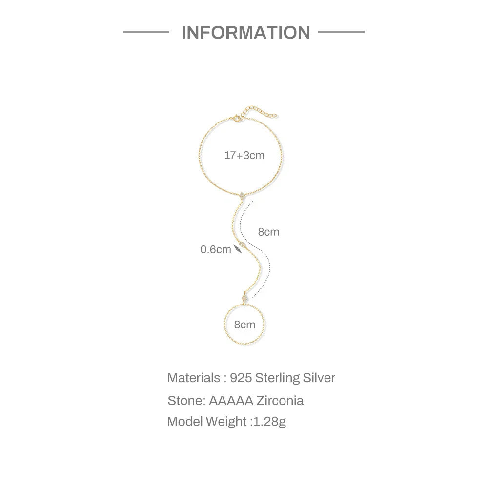 Dainty 5A Zircon Finger Ring Chain Bracelets Flower High Carbon Bracelet for Women Girl Adjustable s925 Silver Jewelry Gift