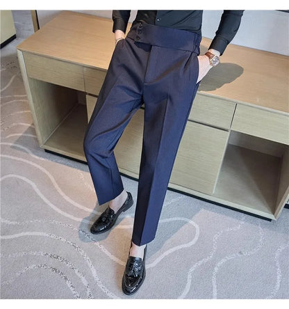 Men Summer Boutique Suits Pants Male Formal Wear Trousers Quality Men British Style Ice Silk Fabric Business Casual Suit Pants