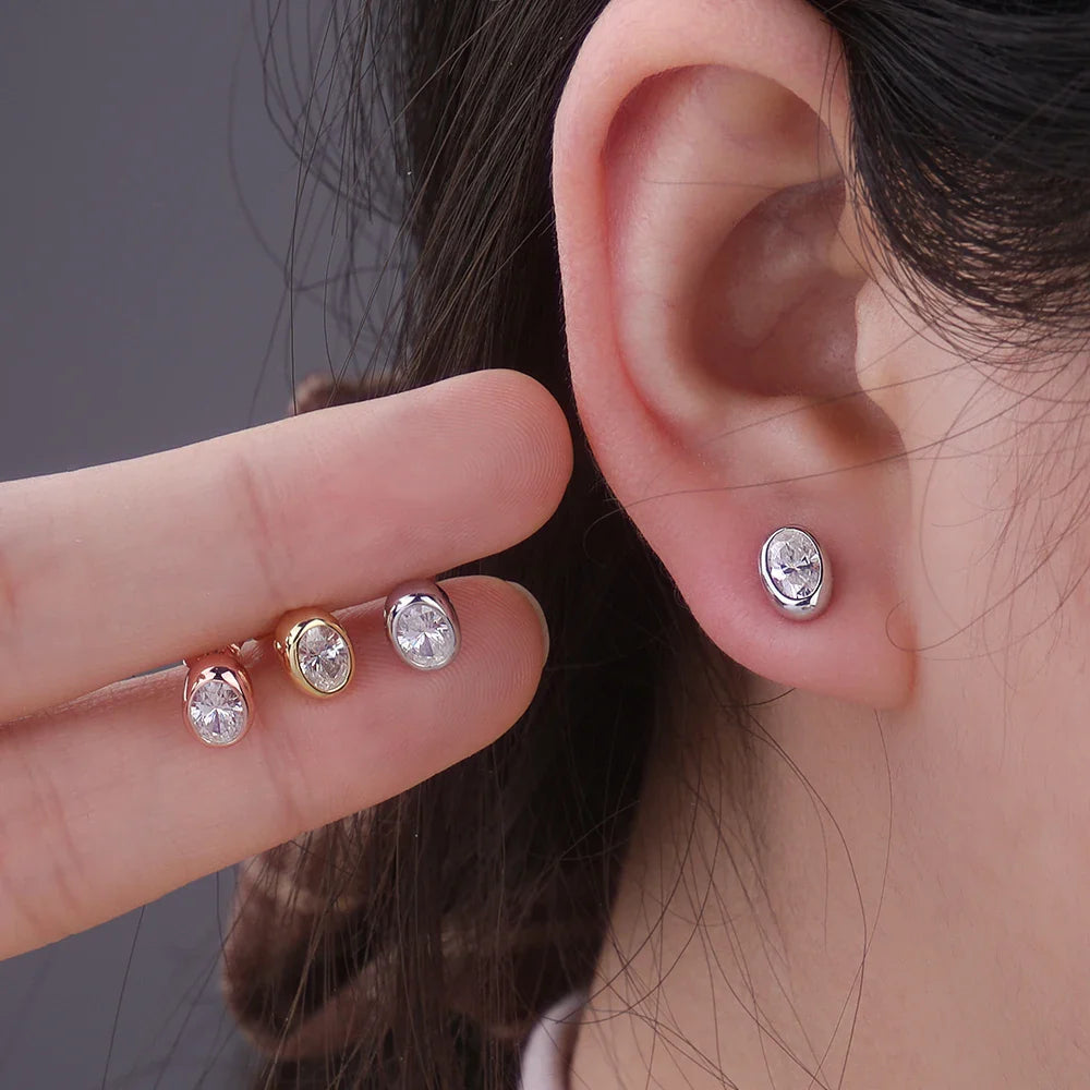 0.5carat Bezel Set Oval Cut Moissanite Stud Earrings for Women S925 Silver Jewelry Lab Grown Diamond Ear Studs with Certificate