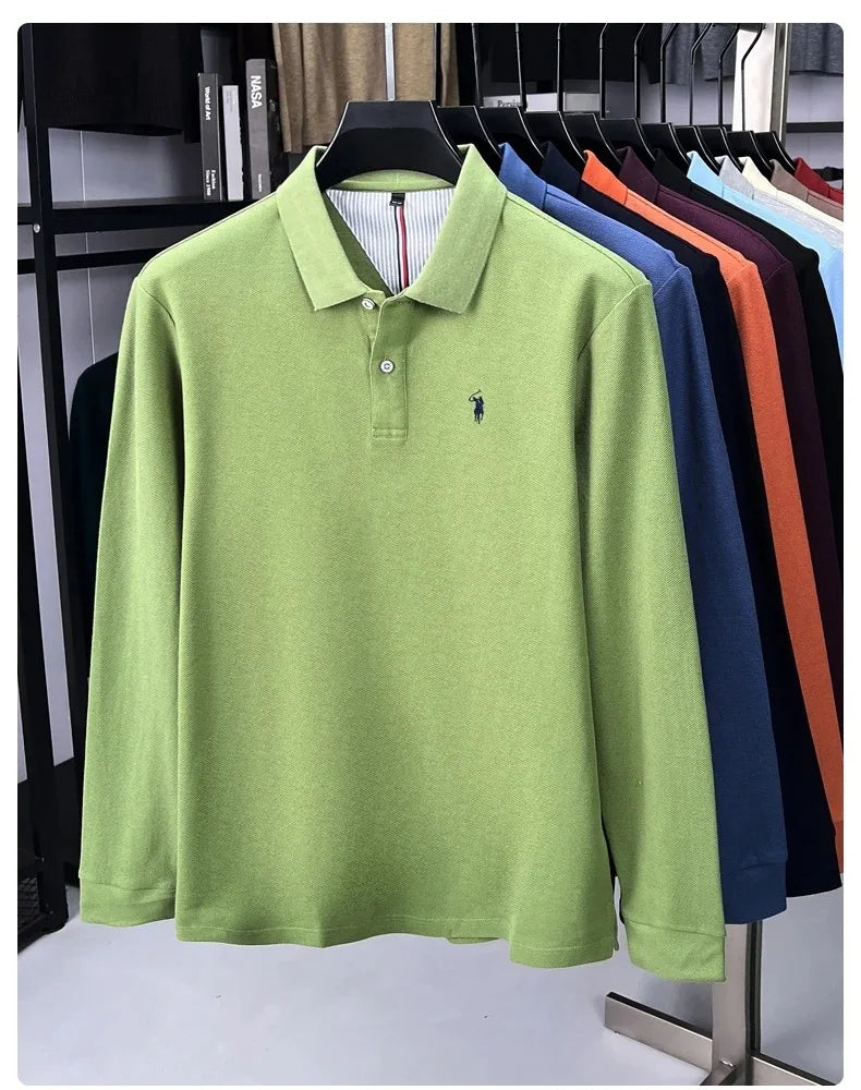 High end brand 100% cotton long sleeve polo shirt fashion luxury pony embroidery business casual comfort new Paul men's T-shirt