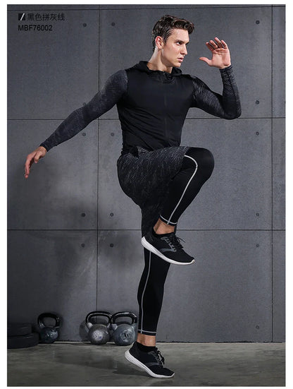Mens Gym Compression Leggings Sport Training Pants Dry Fit Running Tights Fitness Basketball Jogging Workout Trousers Polyester