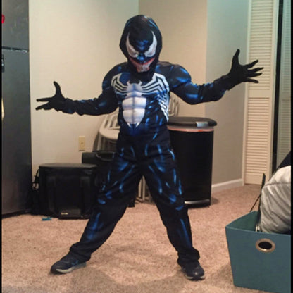 Kids Superhero Black Spider Costume Ghost Costume Onesie 3D Spandex Unisex Jumpsuit Bodysuit for Kids Halloween Cosplay