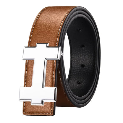 3.3cm Fashion Casual Belt with Silver Smooth Buckle, Designer men belt High-Quality, Unisex Fit, Perfect for Jeans Workwear