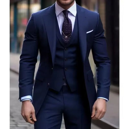 Ternos Masculinos Casuais Azul Marinho 3 Peças Slim Fit Lapela Entalhada Formais Melhores Homens Ternos De Noivo Blazer Smoking Trajes De Homem