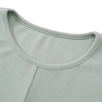 summer ribbing closed-fit wrap tops + Aline dress high Stretch matching sets