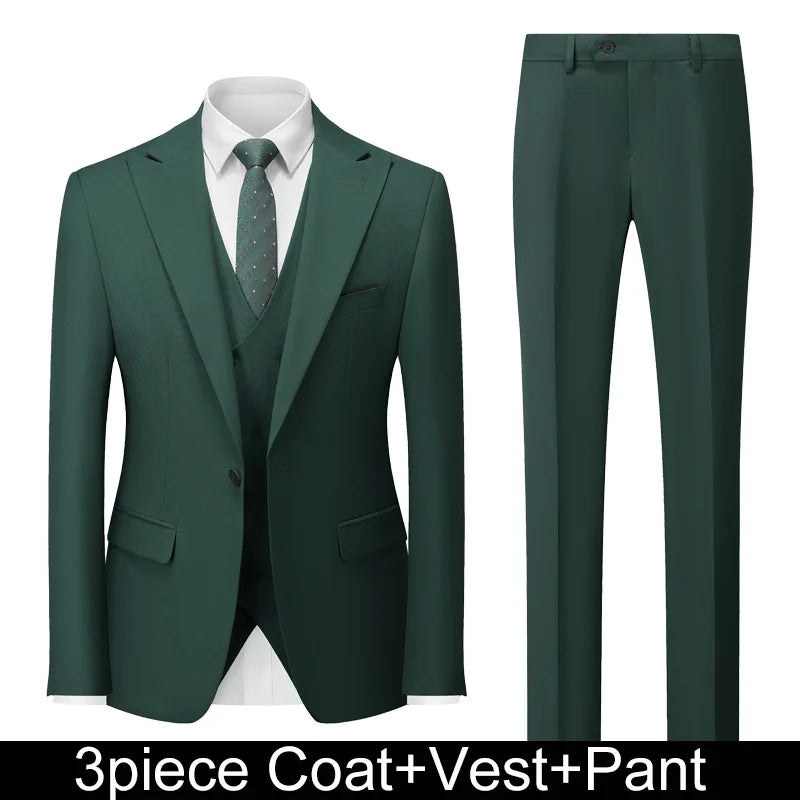 Men Suits Turn Down Collar Blazer Male Double-breasted Vest Straight-leg Pant Man Solid Business Wedding 3-piece Set