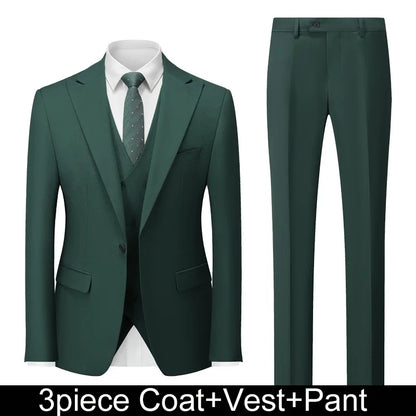 Men Suits Turn Down Collar Blazer Male Double-breasted Vest Straight-leg Pant Man Solid Business Wedding 3-piece Set