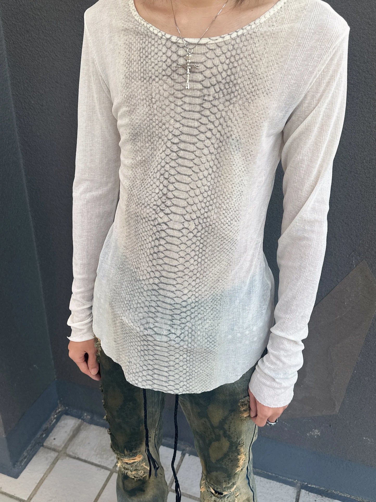 Y2k Snakeskin Print T-shirt Grunge Aesthetics Long Sleeve Knitted Tops Vintage 2000s Streetwear American Retro