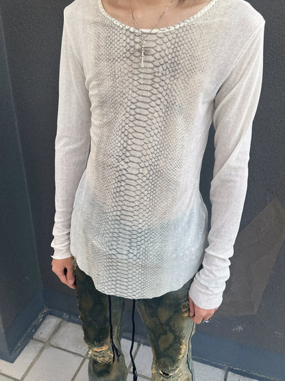 Y2k Snakeskin Print T-shirt Grunge Aesthetics Long Sleeve Knitted Tops Vintage 2000s Streetwear American Retro