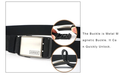 2026 New Fashion Nylon Belt  Magnetic Buckle Adjustable Belts For Men Elastic Belts High Quality Wear-resistant Training Belt