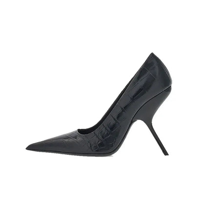 Brand Fashion Show Silvery 9cm High Heel Spring Autumn New Irregular Heels Black Red Pointed Sexy Women's Single Shoes Size 43