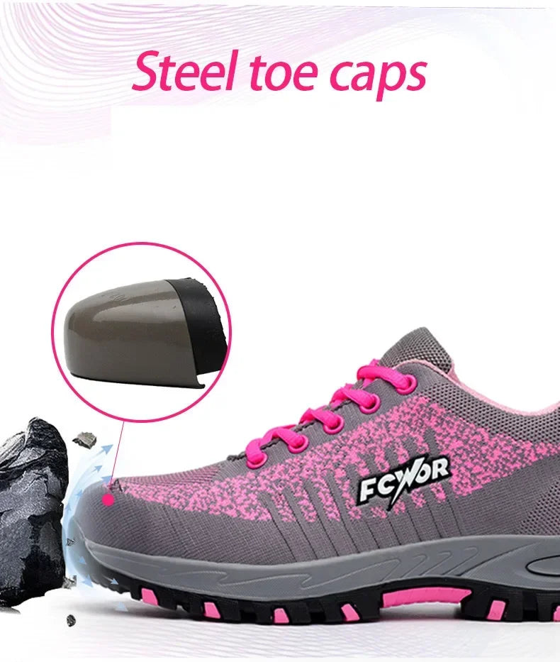 Safety Shoes for Women Indestructible  Steel Toe Sneakers Puncture Lightweight Boots Female Pink Small Size Safety Shoes