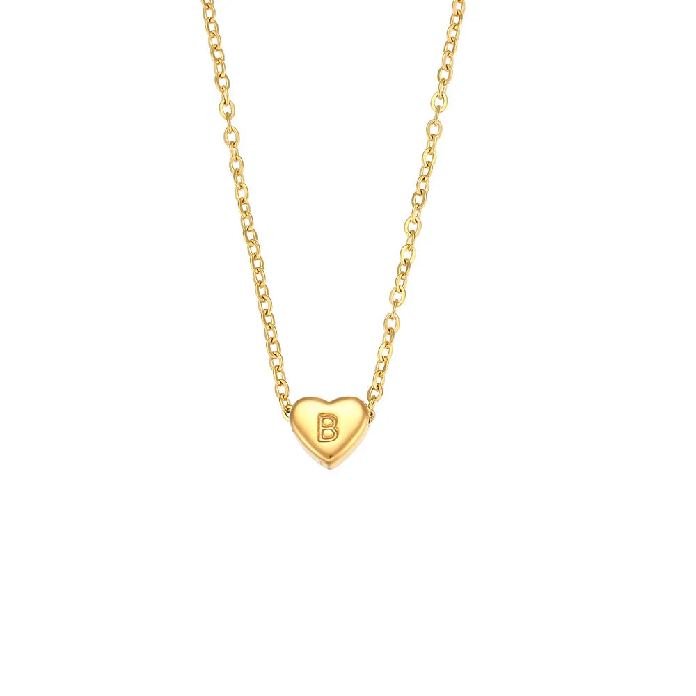Minimalist Small Love Initial Necklace Jewelry Stainless Steel 18k Gold Plated Mini Heart Letter Pendant Necklace