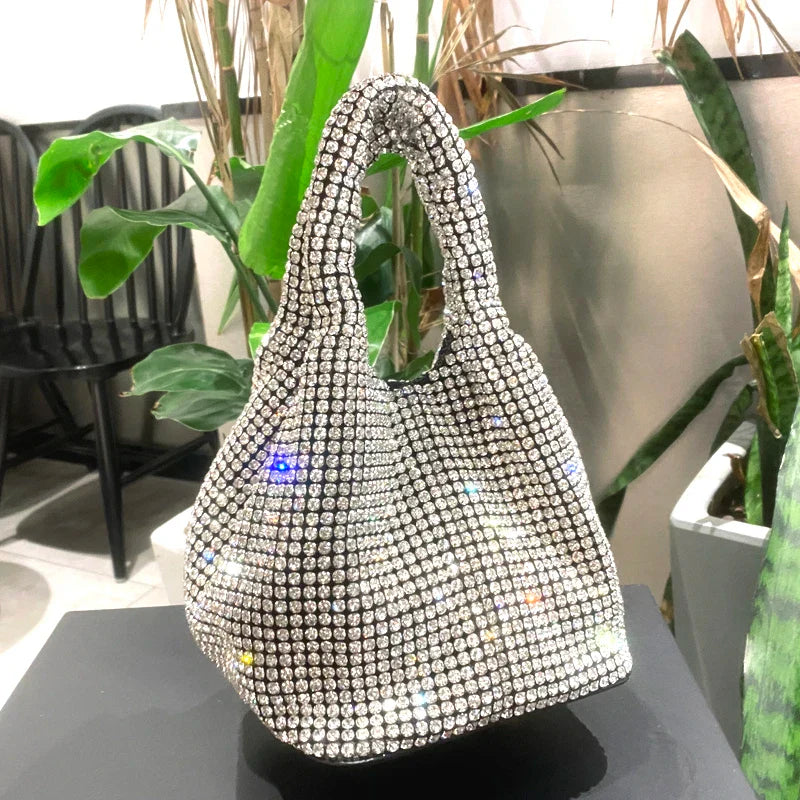 Shiny Crystal Clutch purse bucket Shoulder bag rhinestone Handmade purses and handbags luxury Designer Evening clutch Bag Purse