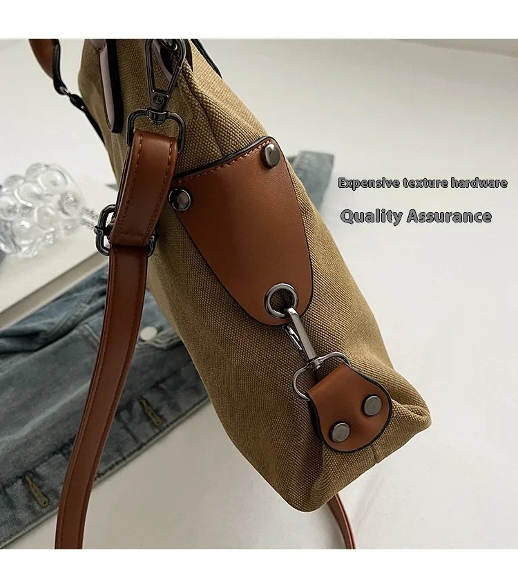 Portable Canvas New Trend Fashion Women's Bag Letter Large Capacity Tote Bag Leisure Commuting Single Shoulder Diagonal Span