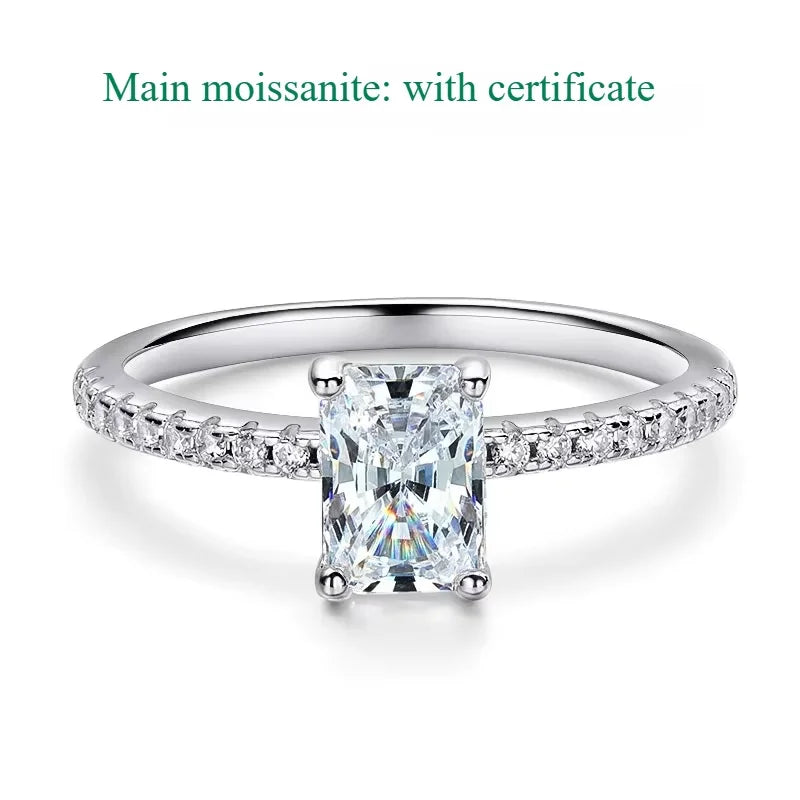 1-4CT Emerald/radiant Cut Moissanite Ring for Women Engagement Wedding Bride 100% Sterling Silver 925 Jewelry Certified