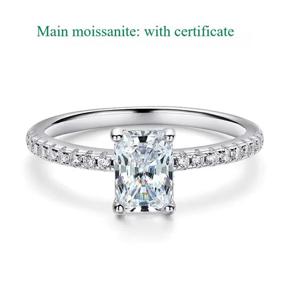 1-4CT Emerald/radiant Cut Moissanite Ring for Women Engagement Wedding Bride 100% Sterling Silver 925 Jewelry Certified