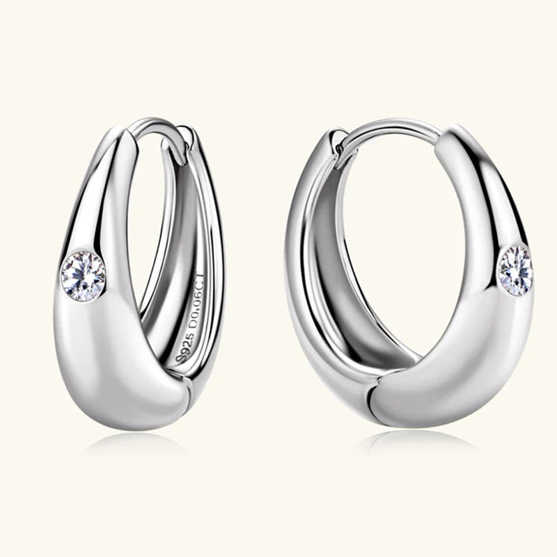 Premium Real 0.12cttw Moissanite Hoop Earrings for Women Girls S925 Silver Earring Party Fine Jewelry Small Ear Buckle Gift