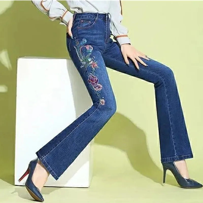 High waisted Elastic Denim Pants Female Casual Trousers