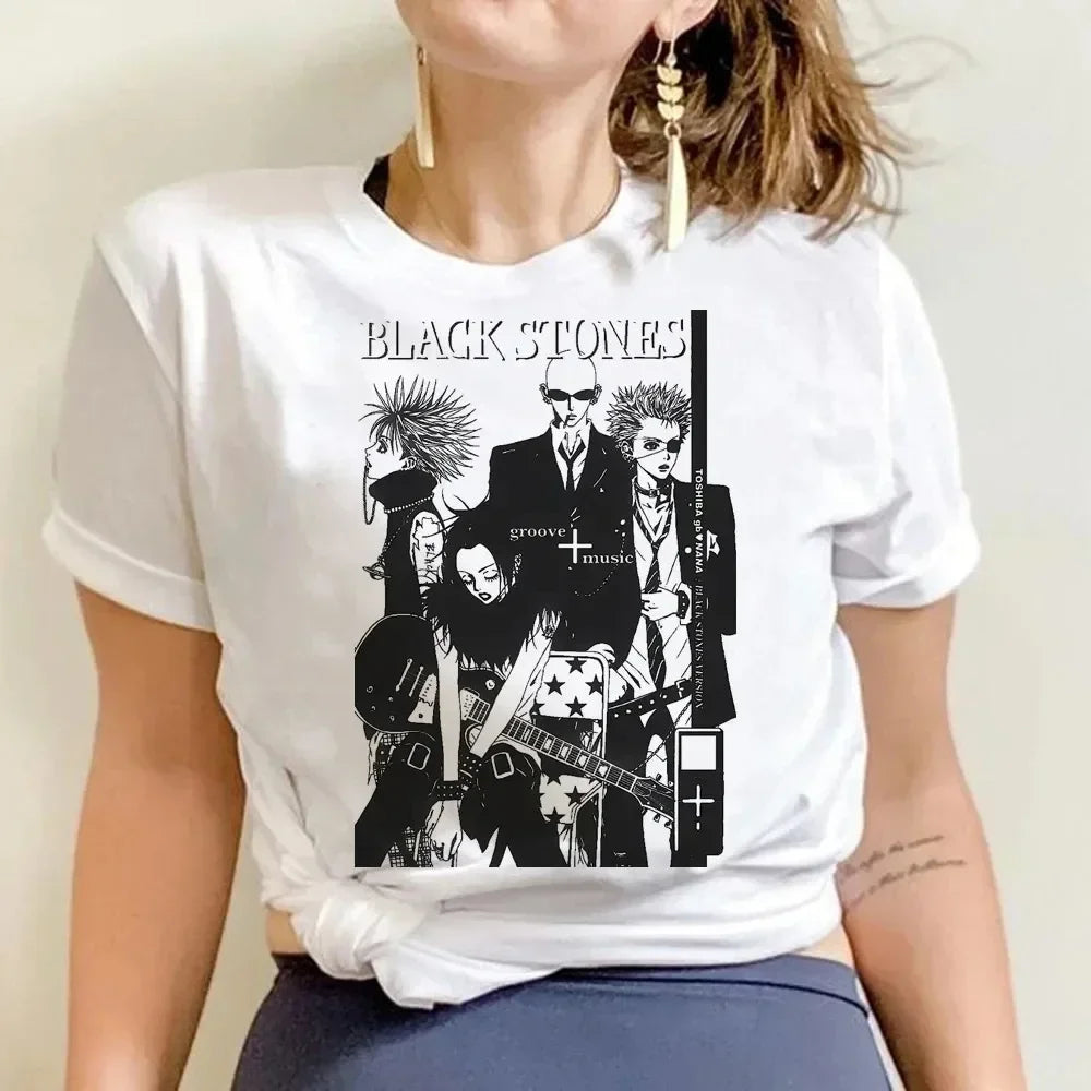 Anime T-shirt Cartoon Print Unisex Tops Black Stones Streetwear Sweatshirt Men Women Tees Female Streetwear