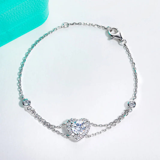 1ct Moissanite Heart Bracelet On Hand 925 Sterling Silver Lab Created Diamond 17.5cm Adjustable Bracelets For Woman