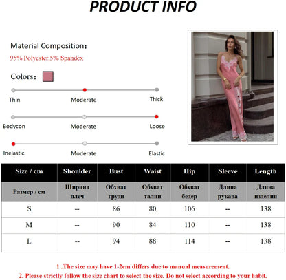 Summer New Lace Camisole Long Dress Women's Imitation Silk Sexy Split Stitch Lace Dress Women Clothing