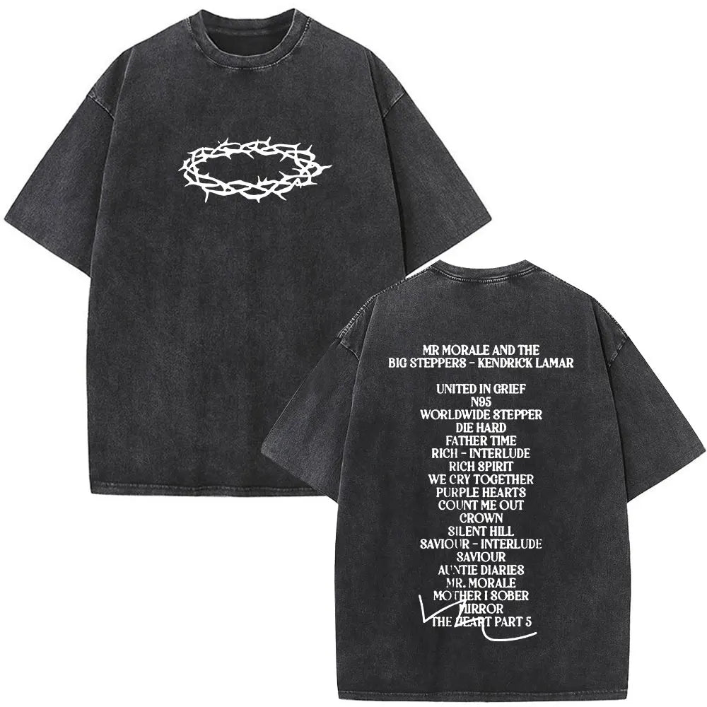 Washed Vintage Rapper Kendrick Lamar Album Merch T-shirts Men's Clothing Hip Hop Retro Oversized T-shirt Fashion Trend Tee Shirt