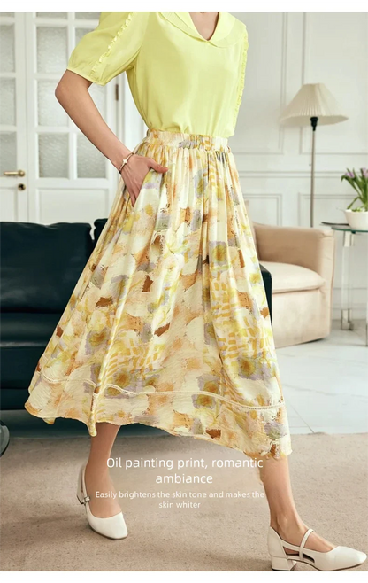 Women Long Skirt French Fashion Floral Skirt 2026 Summer High-waisted Splicing Hollow A-shaped Pendulum Skirts O23XB80203