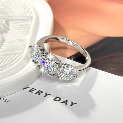 14k Gold Filled Three Stone Ring 8mm&6.5mm D Color Round Moissanite Certified Engagement Wedding Jewelry for Women Rings