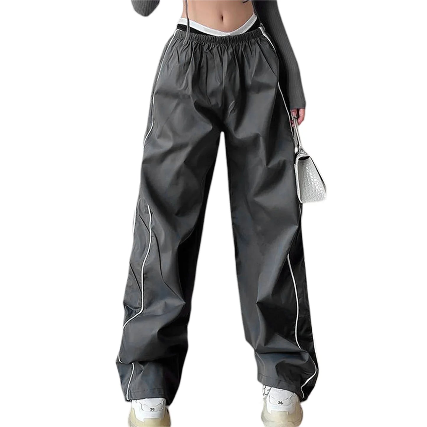 Y2K Loose Cargo Pants Elastic Waist Baggy Wide Leg Straight Trousers