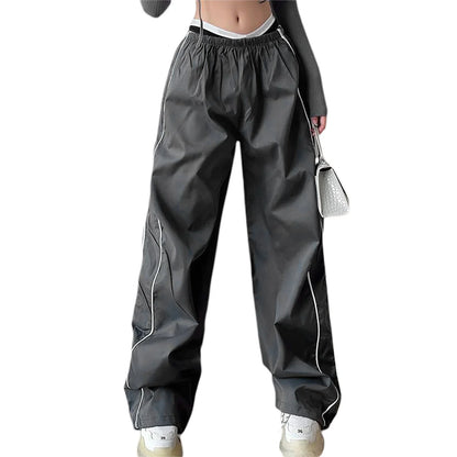 Y2K Loose Cargo Pants Elastic Waist Baggy Wide Leg Straight Trousers